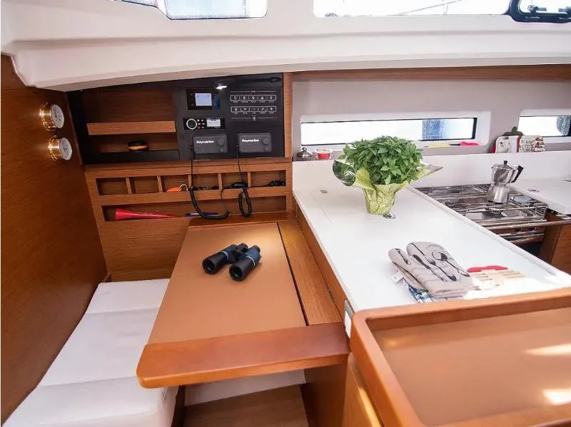 Galley of Georgia, a Jeanneau Sun Odyssey 440 sailboat at Kontokali, Greece