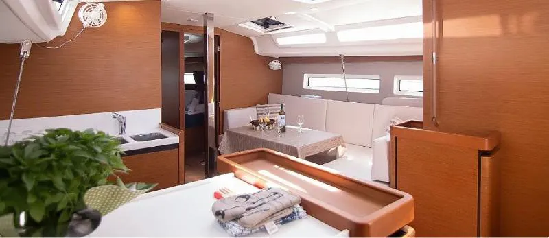 Salon of Georgia, a Jeanneau Sun Odyssey 440 sailboat at Kontokali, Greece