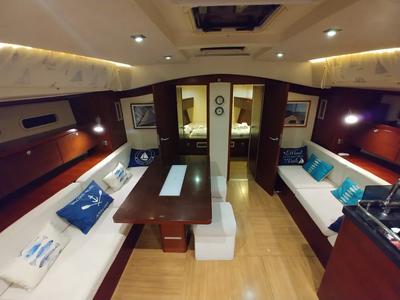 Salon of Apollonis, a Hanse 540 sailboat at Athens, Greece