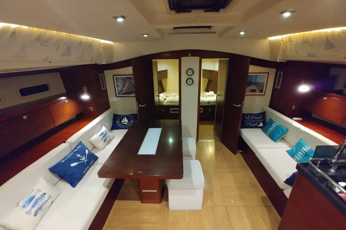 Salon of Apollonis, a Hanse 540 sailboat at Athens, Greece