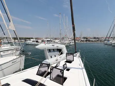 Deck of Amalia, a Dufour 56 Exclusive sailboat at Grad Trogir, Croatia