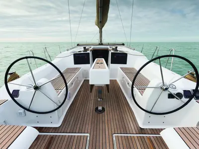 Cockpit of Regor, a Dufour 382 Grand Large sailboat at Cagliari, Italy