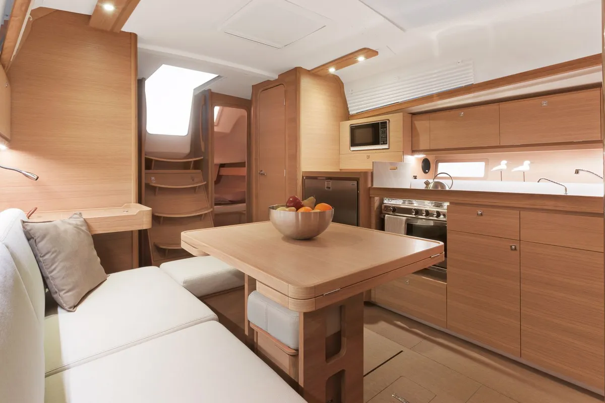 Galley of Regor, a Dufour 382 Grand Large sailboat at Cagliari, Italy