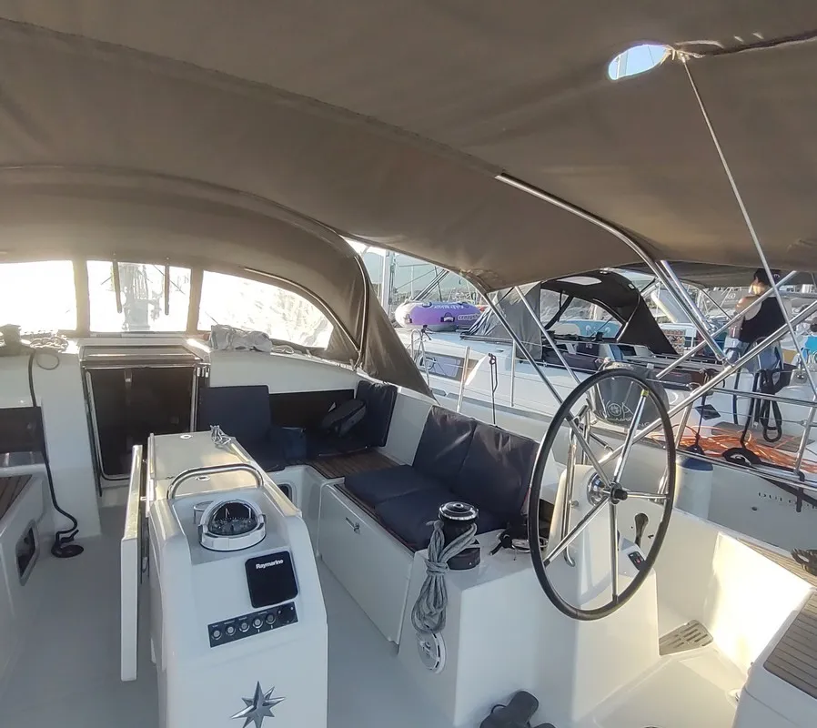 Cockpit of Habibi, a Jeanneau Sun Odyssey 440 sailboat at Split, Croatia