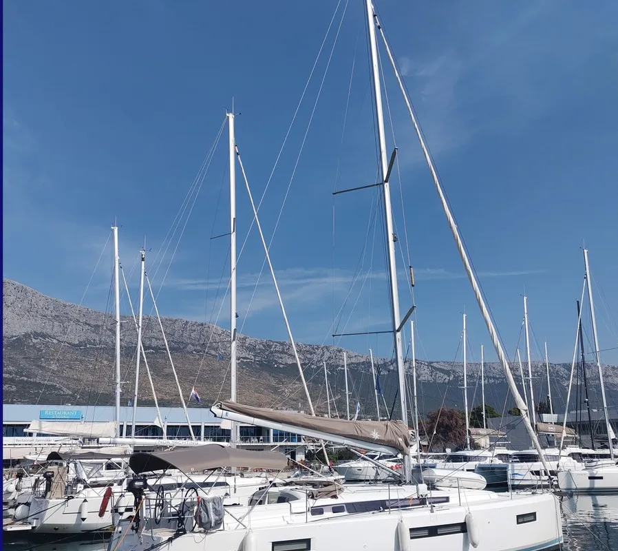 Exterior view of Habibi, a Jeanneau Sun Odyssey 440 sailboat at Split, Croatia