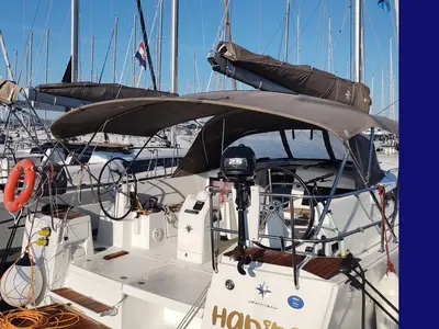 Cockpit of Habibi, a Jeanneau Sun Odyssey 440 sailboat at Split, Croatia