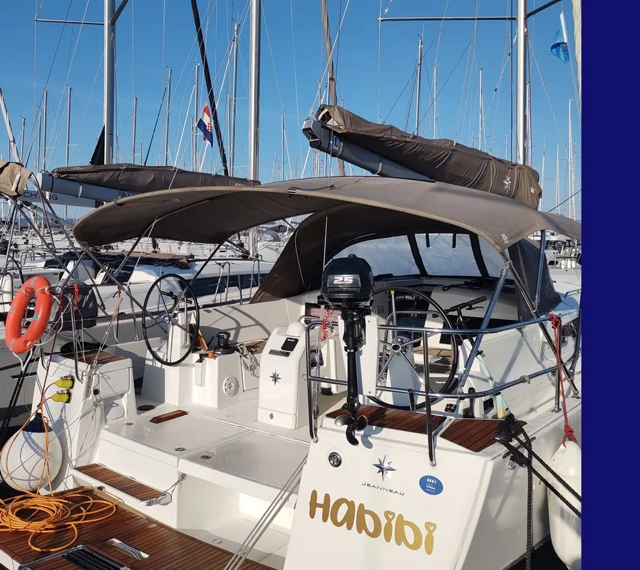 Cockpit of Habibi, a Jeanneau Sun Odyssey 440 sailboat at Split, Croatia