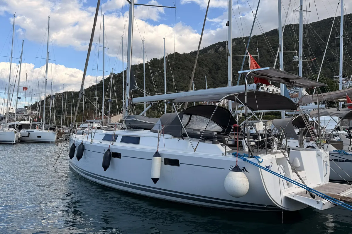 Exterior view of Hanse 415, a sailboat at Fethiye, Turkey