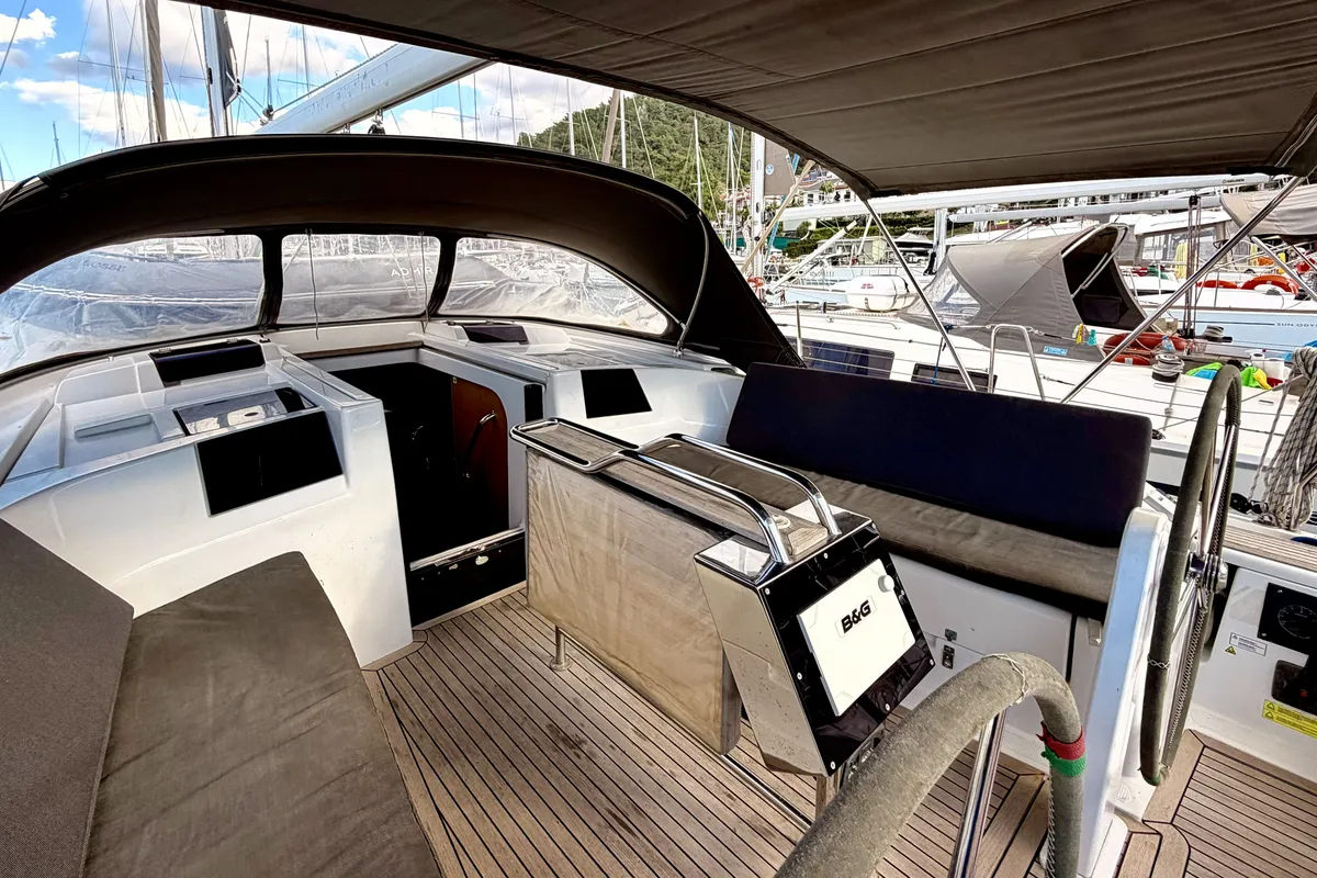 Cockpit of Hanse 415, a sailboat at Fethiye, Turkey