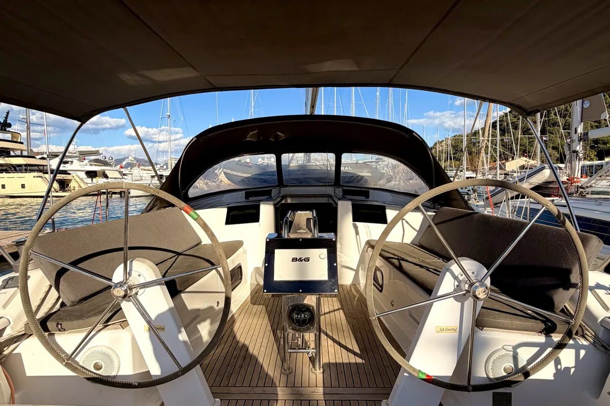 Cockpit of Hanse 415, a sailboat at Fethiye, Turkey