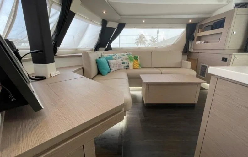 Deck of Soleil Rae, a Fountaine Pajot Saba 50 catamaran at Road Town, British Virgin Islands