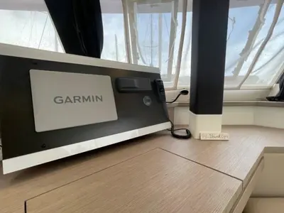 Cockpit of Soleil Rae, a Fountaine Pajot Saba 50 catamaran at Road Town, British Virgin Islands