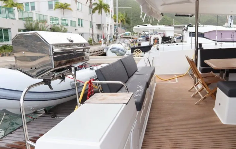Salon of Soleil Rae, a Fountaine Pajot Saba 50 catamaran at Road Town, British Virgin Islands