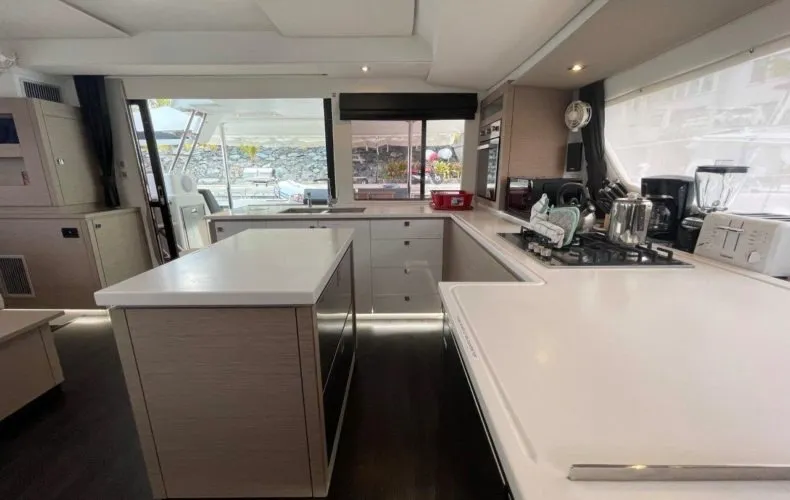 Galley of Soleil Rae, a Fountaine Pajot Saba 50 catamaran at Road Town, British Virgin Islands