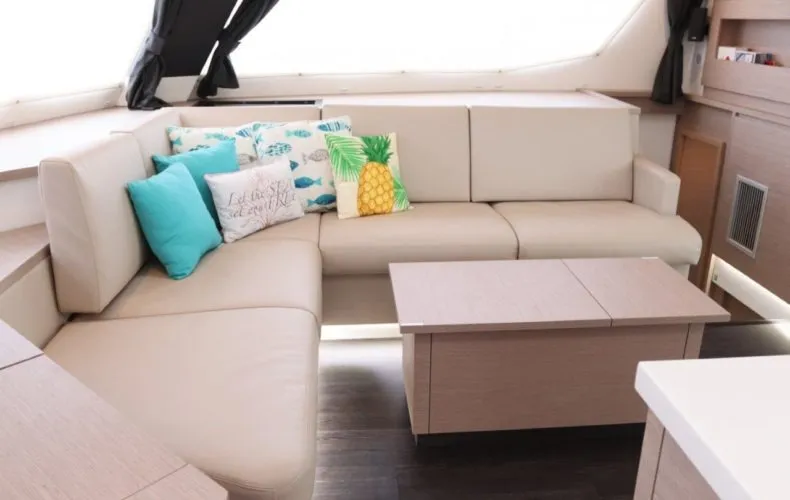 Salon of Soleil Rae, a Fountaine Pajot Saba 50 catamaran at Road Town, British Virgin Islands