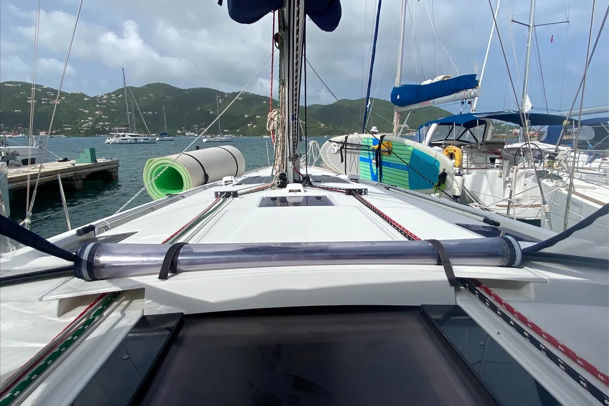 Deck of Spirit of Adventure, a Beneteau 48 sailboat at Road Town, British Virgin Islands