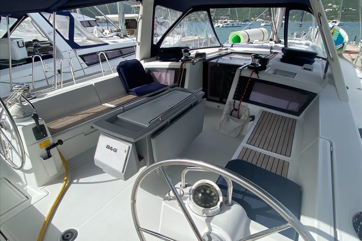 Cockpit of Spirit of Adventure, a Beneteau 48 sailboat at Road Town, British Virgin Islands