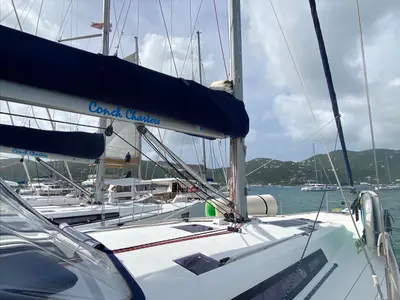 Deck of Spirit of Adventure, a Beneteau 48 sailboat at Road Town, British Virgin Islands