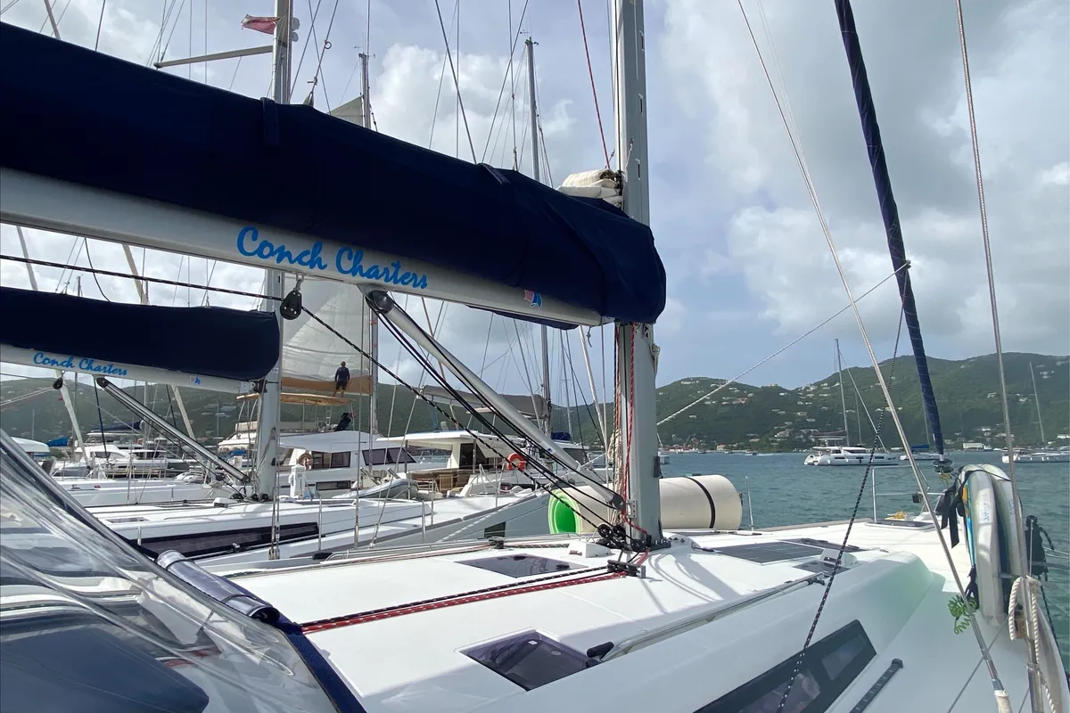 Deck of Spirit of Adventure, a Beneteau 48 sailboat at Road Town, British Virgin Islands