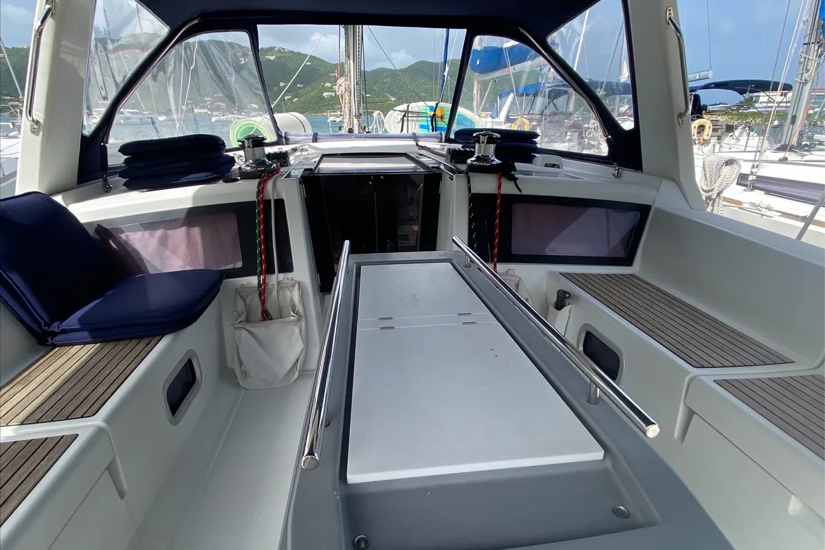 Cockpit of Spirit of Adventure, a Beneteau 48 sailboat at Road Town, British Virgin Islands