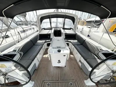 Cockpit of Reboot, a Beneteau Oceanis 51.1 sailboat at Athens, Greece