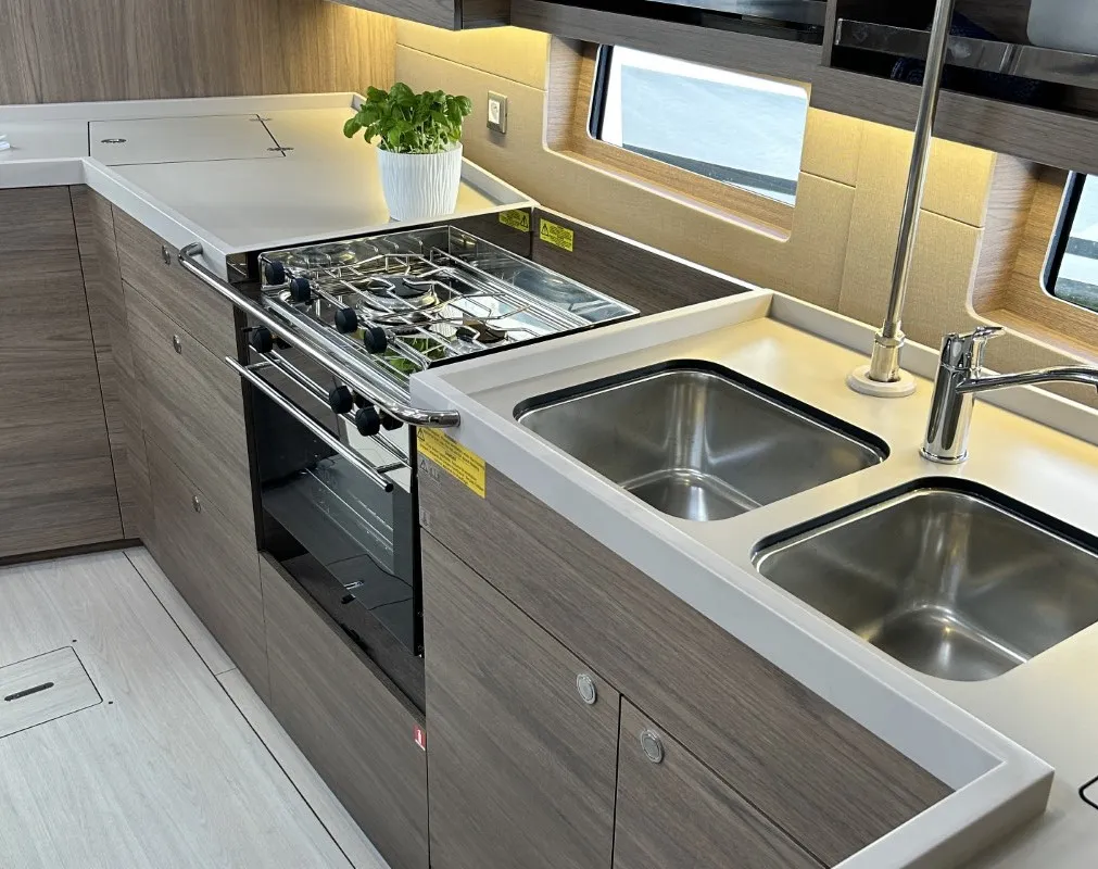 Galley of TIDE OF YOUR LIFE, a Beneteau Oceanis 47 sailboat at Split, Croatia