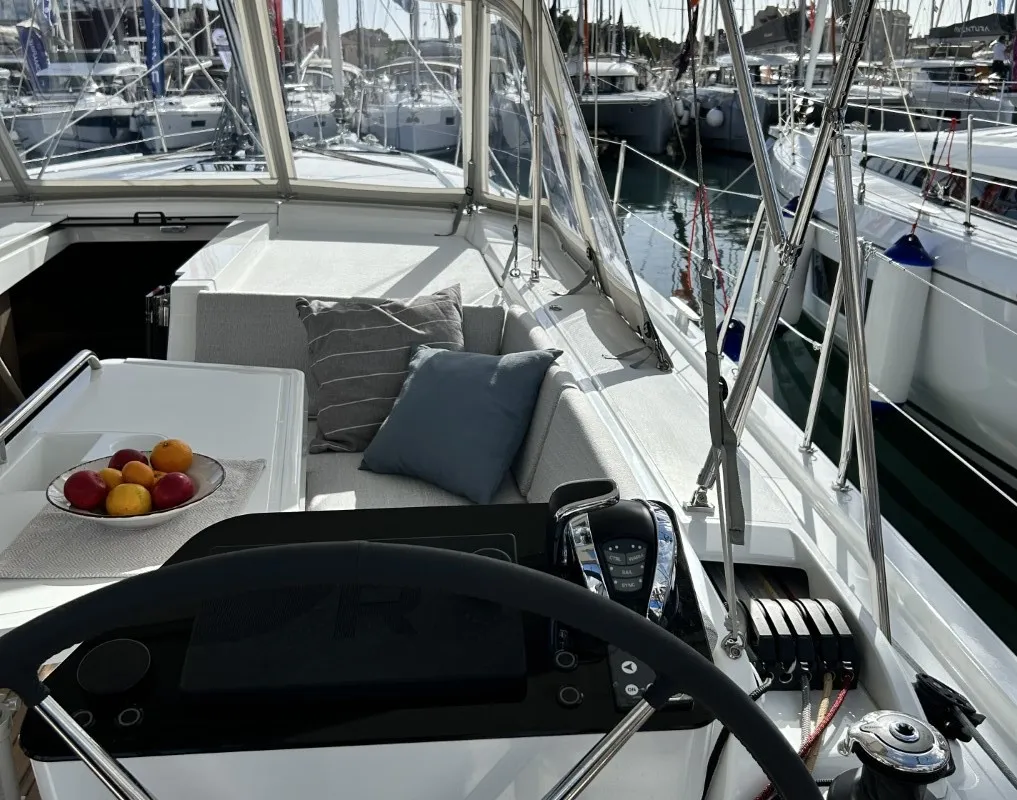 Cockpit of TIDE OF YOUR LIFE, a Beneteau Oceanis 47 sailboat at Split, Croatia