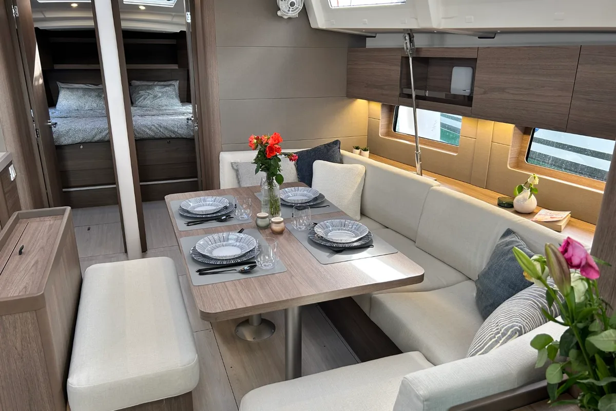 Salon of TIDE OF YOUR LIFE, a Beneteau Oceanis 47 sailboat at Split, Croatia