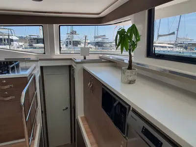 Galley of Nia, a Bali 4.6 catamaran at Sitges, Spain