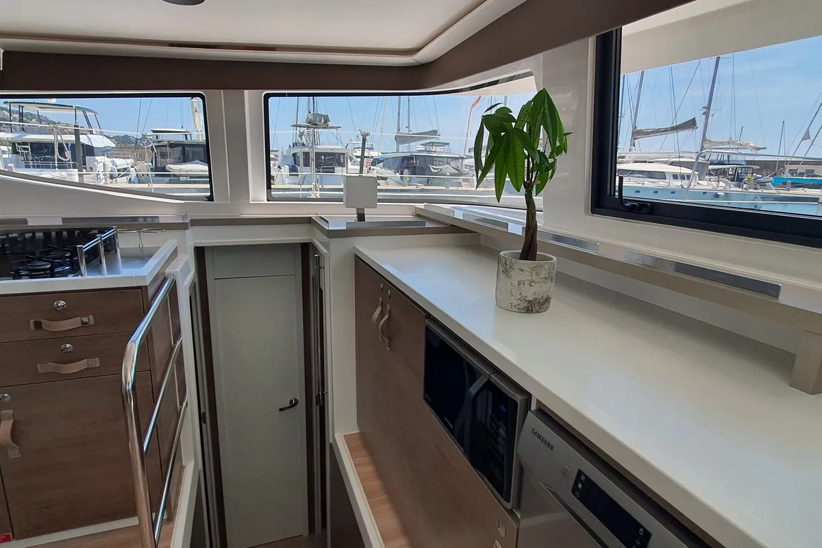 Galley of Nia, a Bali 4.6 catamaran at Sitges, Spain