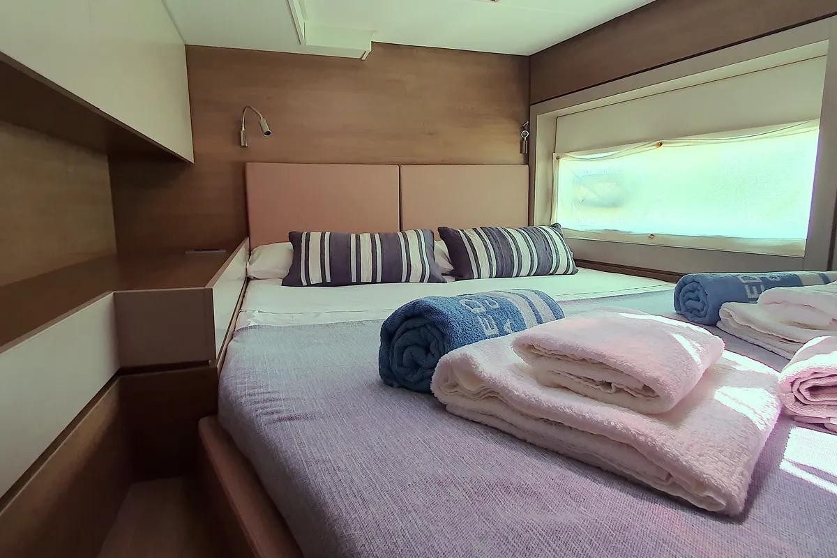 Cabin on Nia, a Bali 4.6 catamaran at Sitges, Spain