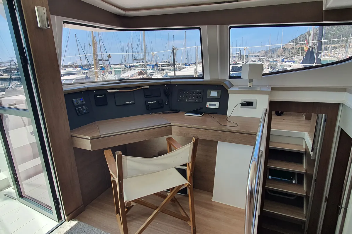 Salon of Nia, a Bali 4.6 catamaran at Sitges, Spain