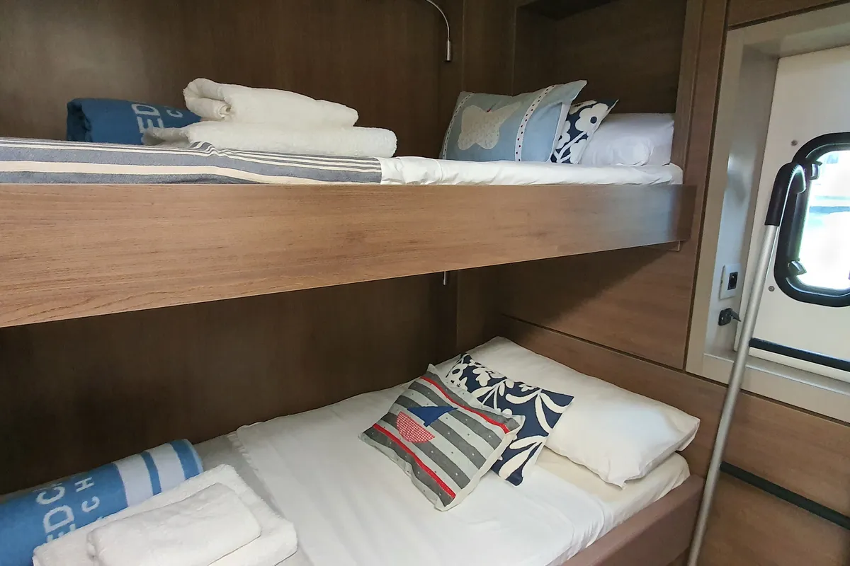 Cabin on Nia, a Bali 4.6 catamaran at Sitges, Spain