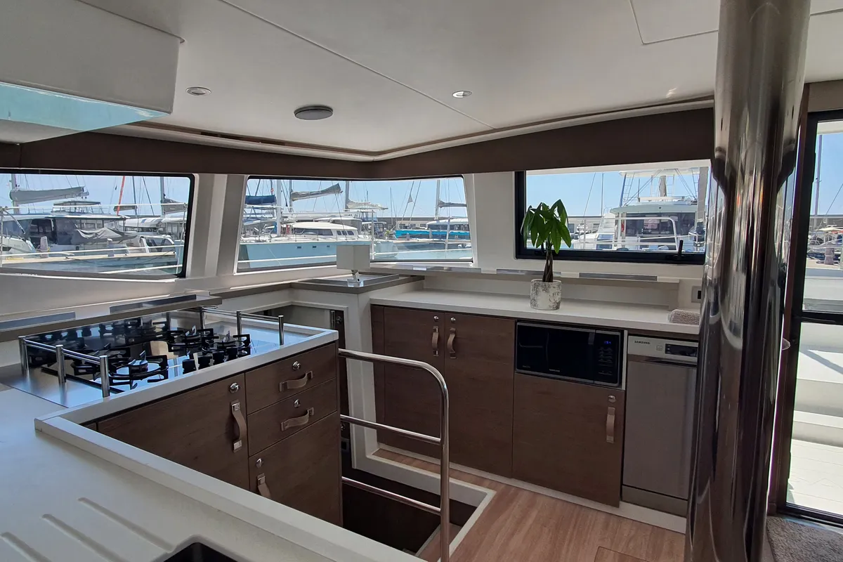 Galley of Nia, a Bali 4.6 catamaran at Sitges, Spain