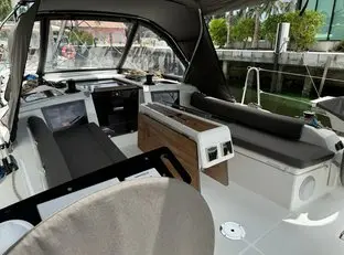 Cockpit of Island Girl, a Dufour 37 sailboat at Central Abaco, Bahamas