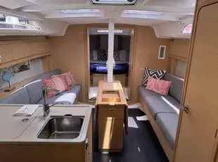 Salon of Island Girl, a Dufour 37 sailboat at Central Abaco, Bahamas