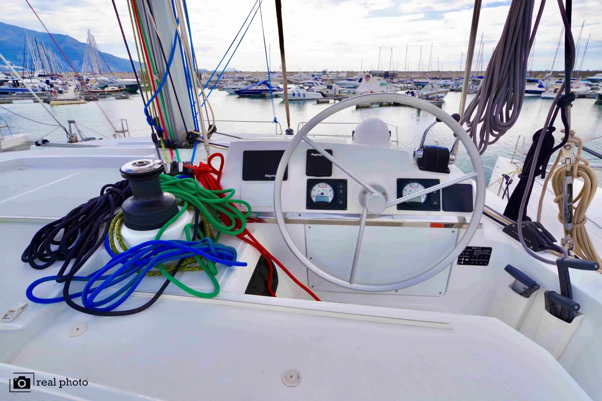 Cockpit of Ferdi - A/C, Generator, Water maker, a Bali 4.2 catamaran at Castellammare di Stabia, Italy