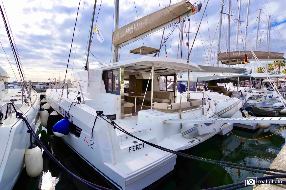 Exterior view of Ferdi - A/C, Generator, Water maker, a Bali 4.2 catamaran at Castellammare di Stabia, Italy