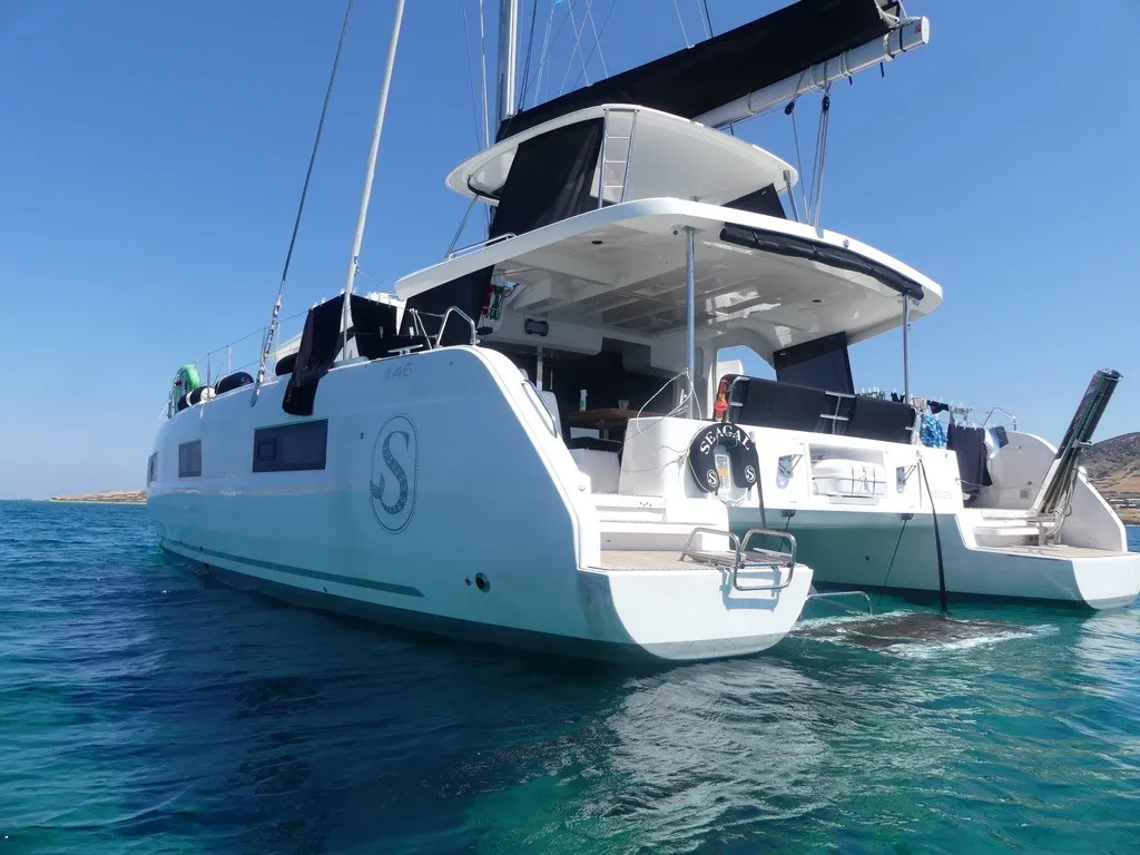 Exterior view of Seagal, a Lagoon 46 catamaran at Municipal Unit of Lefkada, Greece