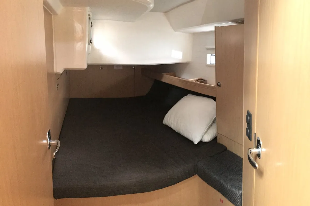 Cabin on Oceanos, a Bavaria Cruiser 46 sailboat at Lavrion, Greece