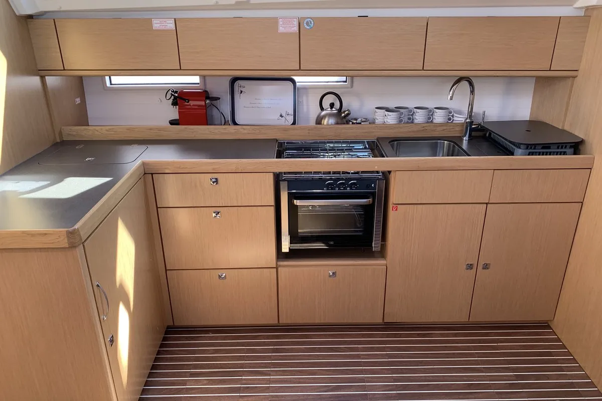 Galley of Oceanos, a Bavaria Cruiser 46 sailboat at Lavrion, Greece