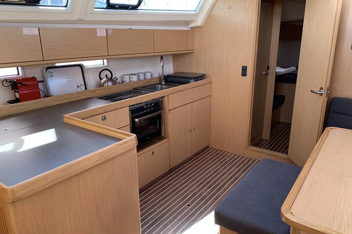 Galley of Oceanos, a Bavaria Cruiser 46 sailboat at Lavrion, Greece