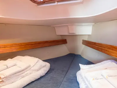 Cabin on Alize, a Bavaria 30 Cruiser sailboat at Gåshaga, Sweden