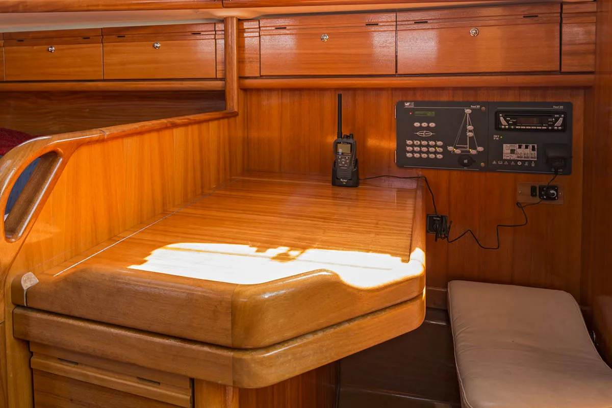 Salon of Alize, a Bavaria 30 Cruiser sailboat at Gåshaga, Sweden