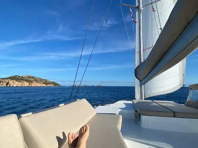 Deck of Beyond, a Fountaine Pajot Aura 51 catamaran at Kingstown, Saint Vincent and the Grenadines