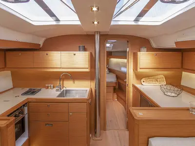 Galley of Calypso, a Dufour 430 sailboat at Municipal Unit of Rhodes, Greece