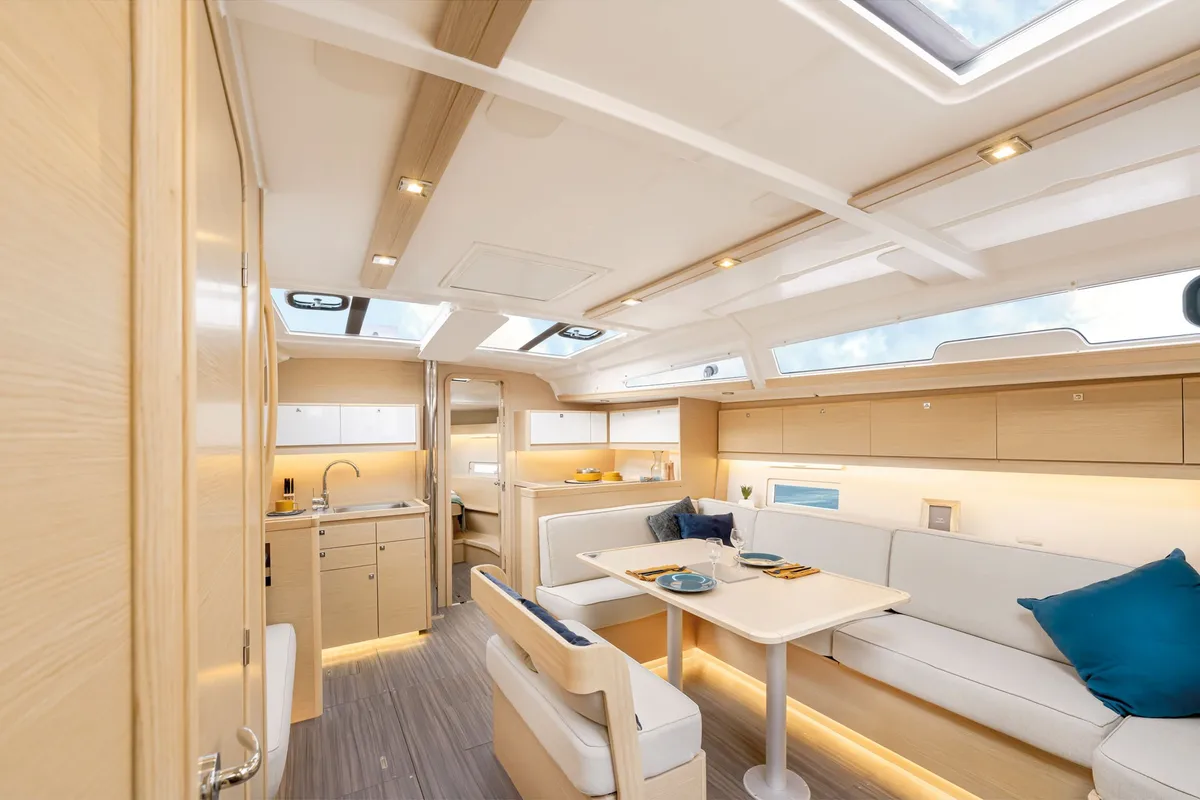 Salon of Calypso, a Dufour 430 sailboat at Municipal Unit of Rhodes, Greece