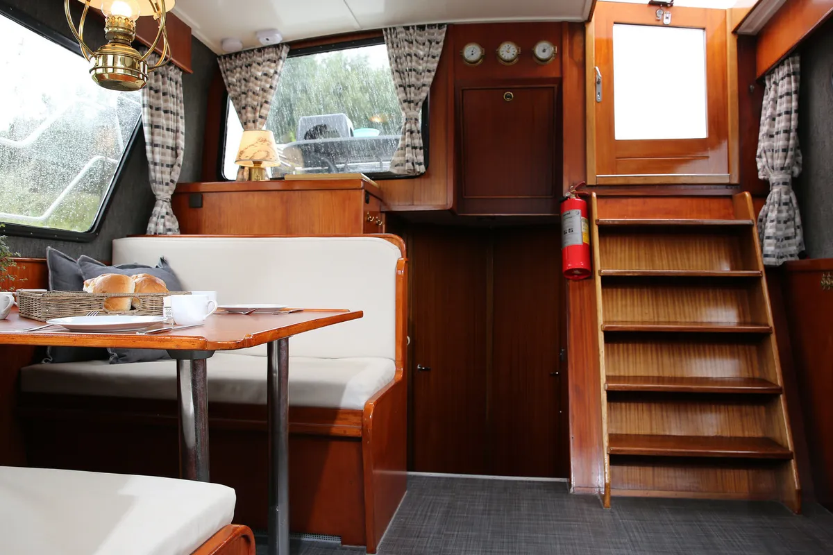 Salon of Larissa, a Gulet Merenpoort 1100s motorboat at Heukelum, Netherlands