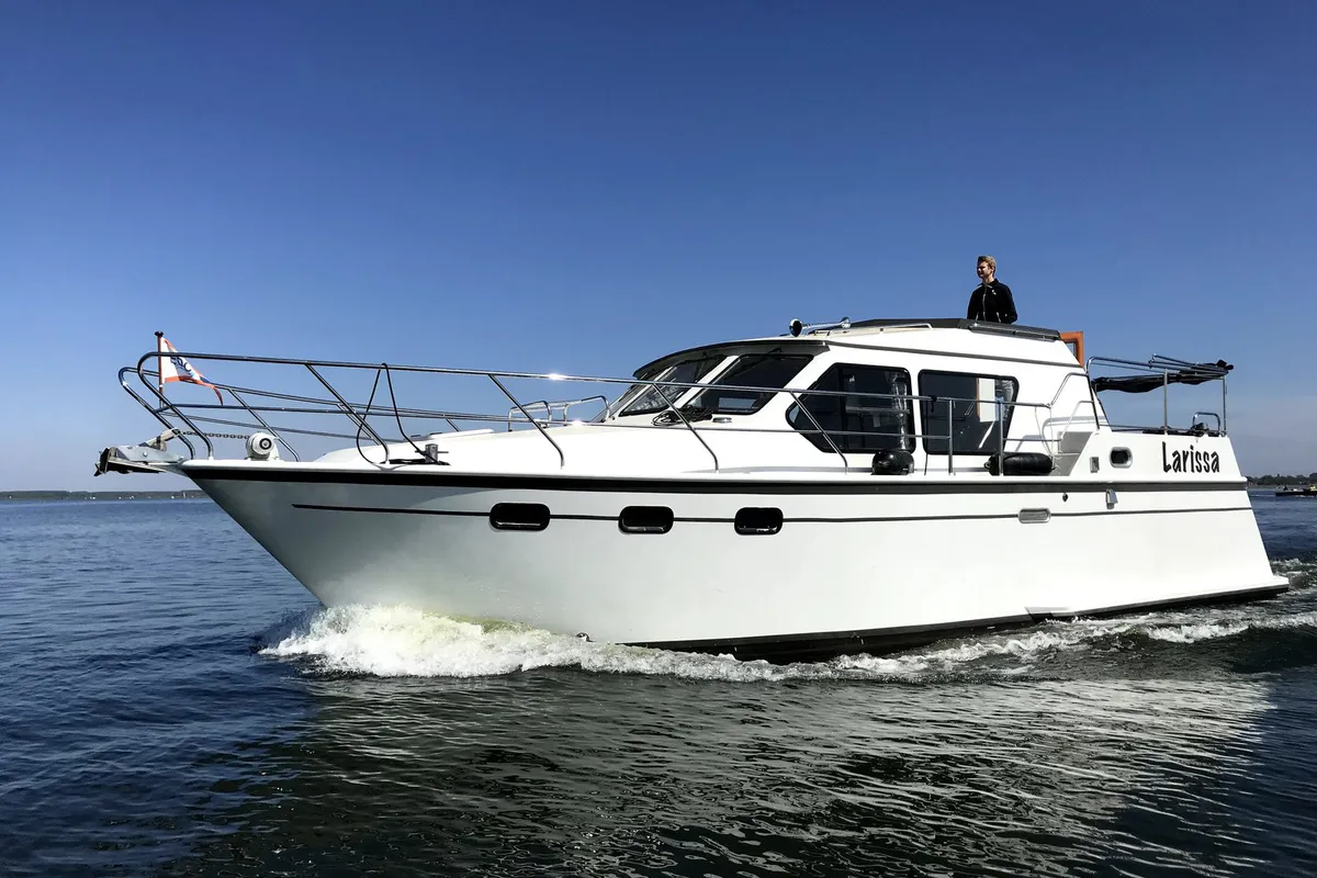 Exterior view of Larissa, a Gulet Merenpoort 1100s motorboat at Heukelum, Netherlands