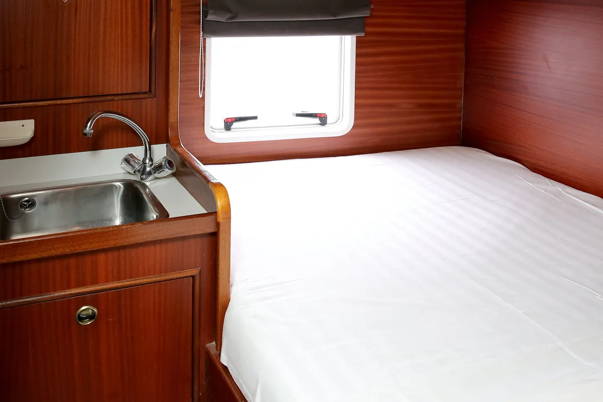 Cabin on Larissa, a Gulet Merenpoort 1100s motorboat at Heukelum, Netherlands